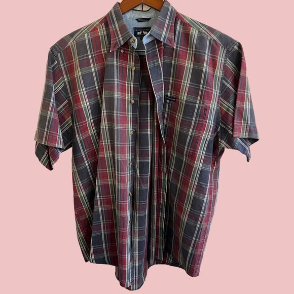 Woods &‎ Gray Shirt Mens M Red Plaid Linen Blend Short Sleeve Button Down Top - Picture 1 of 10
